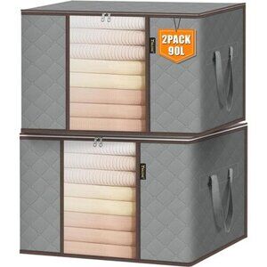 2 Pack Clothes Storage Bags, 24 Gallon Storage Containers with Handle Sturdy